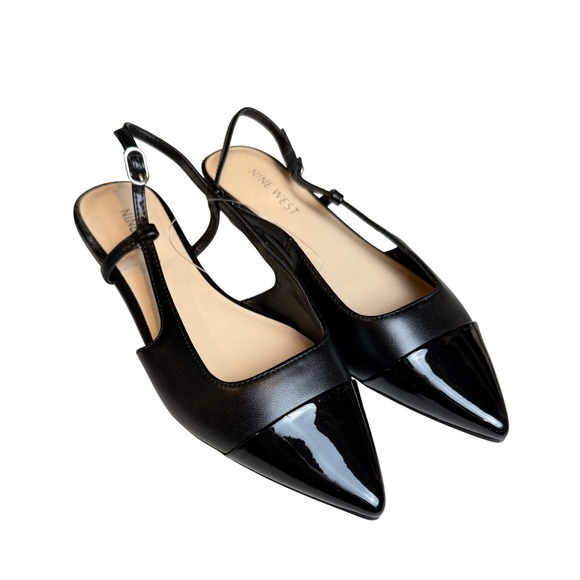 Nine West Shoes - Nine West Women Cap Toe Patent Slingback Flats 7M Black Pointed Toe Classic Chic